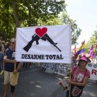 Un moment de la protesta contra el rearmament, ahir a Madrid. - JESÚS HELLÍN / EUROPA PRESS