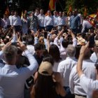 Feijóo, Ayuso, Rajoy, Aznar i més dirigents populars, en la concentració d’ahir a Madrid. - EUROPA PRESS