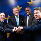 El ministre Albares, el vicepresident Sefcovic, el ministre britànic Lammy i el ministre principal de Gibraltar, Fabian Picardo