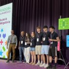 Estudiants de l’institut Josep Vallverdú, en el lliurament de premis del cap de setmana passat.
