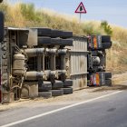 Un dels camions bolcats.