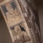 Detall d'una de les pintures murals de Sixena exposades al MNAC, a Barcelona