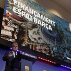 Joan Laporta, en un acte en el qual explicava el finançament de l’Espai Barça. - EFE