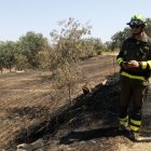 Un agent rural delimitava ahir a peu la zona afectada per l’incendi de Torrefeta i Florejacs. - LAIA PEDRÓS