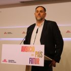 El president d’ERC, Oriol Junqueras, ahir en roda de premsa. - ÀLEX RECOLONS/ACN