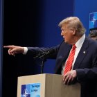 El president dels Estats Units, Donald Trump, durant la roda de premsa posterior a la cimera de l'OTAN celebrada a la Haia.