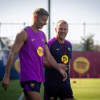 Lewandowski i Flick, a la Ciutat Esportiva. - EFE