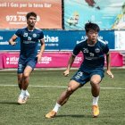 Un moment de l’entrenament d’ahir de l’Atlètic Lleida a les instal·lacions del Ramon Farrús.