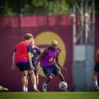 Lamine Yamal, durant l’entrenament d’ahir a la Ciutat Esportiva. - FCB