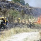 Esforços de contenció d’una zona de foc a Aranjuez. - EFE/ VÍCTOR LERENA