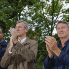 Moreno, Rueda i Feijóo, ahir a Pontevedra. - EFE