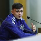 Pedri, ahir en roda de premsa amb la selecció espanyola. - EFE