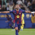 Ferran celebra fent l’avió un dels dos gols que va marcar davant del Getafe. - EUROPA PRESS