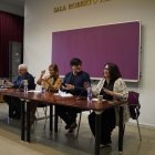 Josep Martí, Victòria Alsina, Joan Maria Piqué i la directora de SEGRE, Anna Sàez, ahir a la UdL. - AMADO FORROLLA