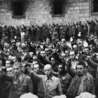 Prisioneros en un campo de concentración en Lleida durante la dictadura franquista.