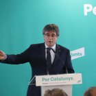 El líder de Junts, Carles Puigdemont, en una compareixença de premsa a Perpinyà.