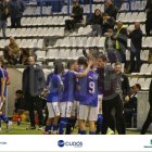Els jugadors del Lleida celebren el gol de la victòria.