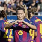 Clàudia Pina celebra el seu gol en el partit d’ahir. - EFE/MARTA PÉREZ