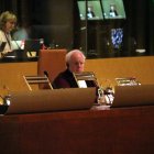 Advocat General Dean Spielmann en la sala Gran del Tribunal de Justícia de la UE (TJUE) a l'inici de la vista sobre les prejudicials del Tribunal de Comptes relativa a la llei d'amnistia.