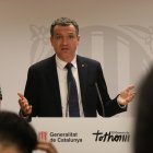 El conseller d'Agricultura, Òscar Ordeig, durant la compareixença d'aquest dilluns al matí.