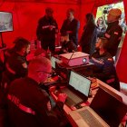 Els consellers de Presidència i Interior, Albert Dalmau i Núria Parlon, visiten la carpa de la UME del centre de comandament avançat de Torreferrussa.