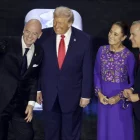 Gianni Infantino, president de la FIFA, ahir amb Donald Trump, Claudia Sheinbaum i Mark Carney. - EFE