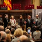 Assistents de la jornada de portes obertes al Parlament al costat de Josep Rull. - PARLAMENT DE CATALUNYA