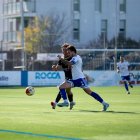 Una acció del partit del Mollerussa aquest diumenge.