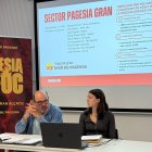 Salomó Torres i Laia Angrill, d'Unió de Pagesos a la roda de premsa a Lleida.