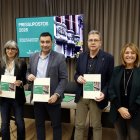 El president de la Diputació de Lleida, Joan Talarn, amb els vicepresidents Sandra Castro, Agustí Jiménez i Rosa Pujol durant la presentació dels pressupostos del 2026.