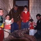 Un nen alimenta una ‘xoca’ en una casa de Benavarri. - EUGENIO MONESMA