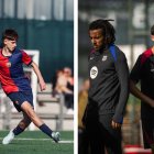 Gerard Mullol (izquierda) y Àlex Campos (derecha), este en un entrenamiento con el primer equipo.