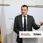 El conseller d'Agricultura, Oscar Ordeig, en roda de premsa a la seu del Departament a Lleida.