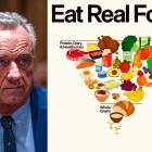 Imatge d'arxiu del secretari de Salut dels EUA, Robert F. Kennedy, Jr, juntament amb la piràmide invertida que ha presentat aquest passat 8 de gener.