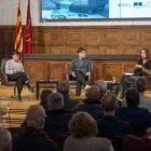 Moment de la jornada a l’IEI amb els politòlegs. - PAU PASCUAL