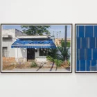 ‘Toldo masías’, de l’artista valencià Luce, amb fotos de l’acció sobre la lona (esquerra) i el puzle resultant amb els retalles (dreta). - FUNDACIÓ SORIGUÉ