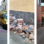 Els Bombers, treballant a l'esfondrament de la casa a Vilanova de Bellpuig