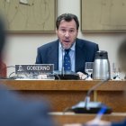 El ministro de Transportes y Movilidad Sostenible, Óscar Puente, durante su comparecencia ante la Comisión de Transportes y Movilidad Sostenible, en el Congreso de los Diputados, el 3 de febrero.