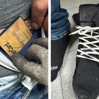 La bota amb la càmera del mòbil situada al forat de la dreta. - MOSSOS D’ESQUADRA