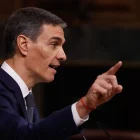 El president del Govern central, Pedro Sánchez, durant la seua compareixença. - EFE/JAVIER LIZÓN