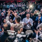 Rufián i Delgado arribant a l’acte sobre el futur de l’esquerra alternativa. - EUROPA PRESS