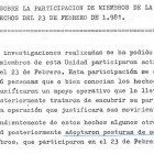 Extracte de l'informe intern del CESID sobre la participació de sis dels seus agents en el 23-F.