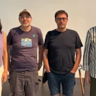 Laia Pulido, Antoni Pinent i Jesús Vilamajó, ahir amb el director del Morera, Jesús Navarro. - L. B. L.