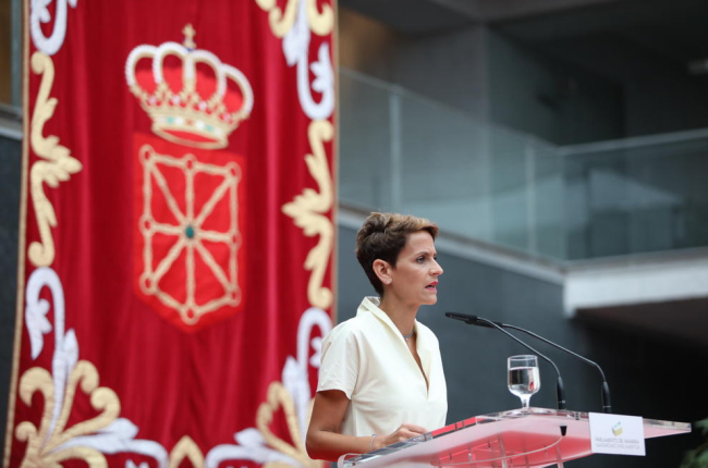 La presidenta de Navarra, María Chivite, ahir en l’acte de presa de possessió del càrrec.