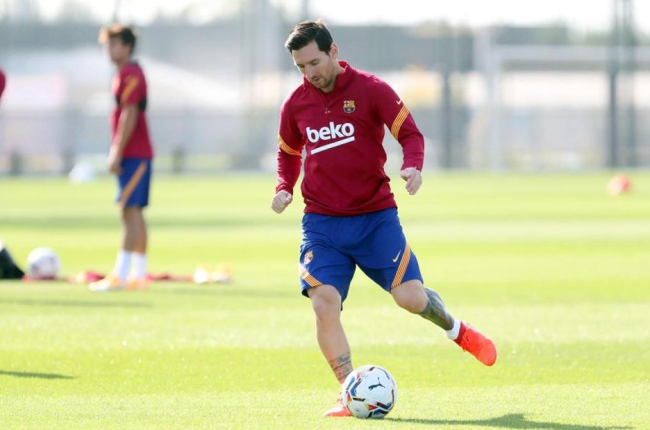Leo Messi, durant l’entrenament a la Ciutat Esportiva.