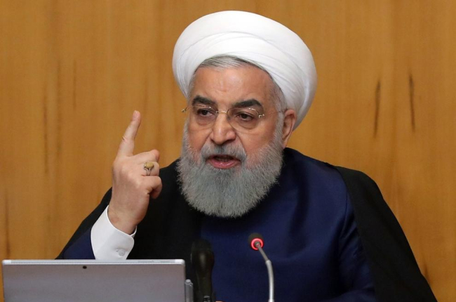 El presidente iraní, Hasan Rohan, durante el anuncio.
