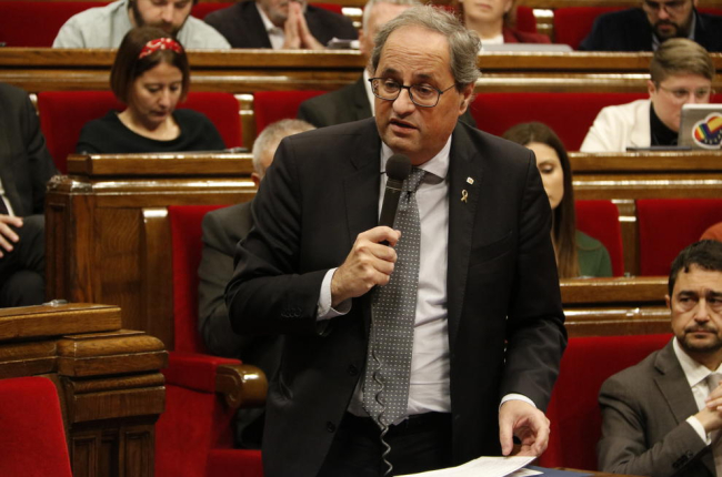 El president de la Generalitat, Quim Torra, en una de les seues intervencions durant la sessió de control al Parlament.