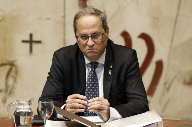 El president de la Generalitat Quim Torra durant el Consell Executiu, ahir.