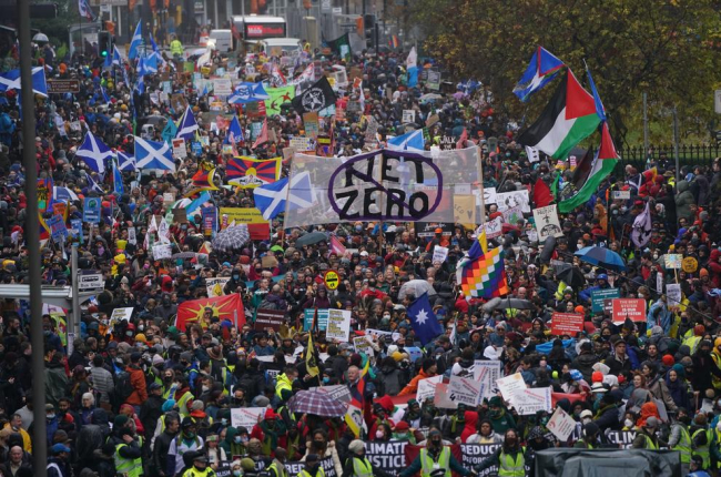Una protesta aquest dissabte al COP26 a Glasgow.