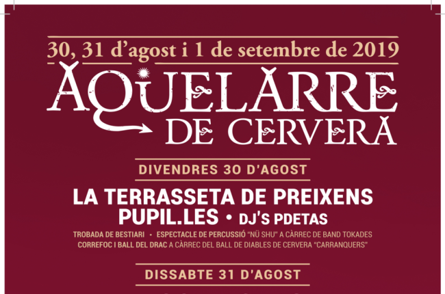 L'Aquelarre de Cervera celebrarà la 42a edició del 30 d'agost a l'1 de setembre